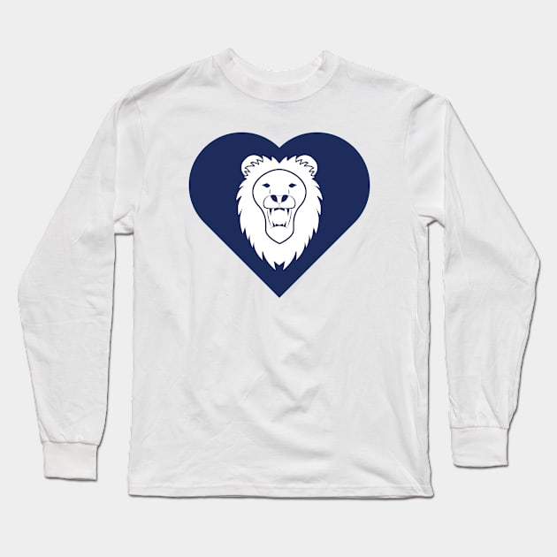 Lion Mascot Cares Navy Long Sleeve T-Shirt by College Mascot Designs